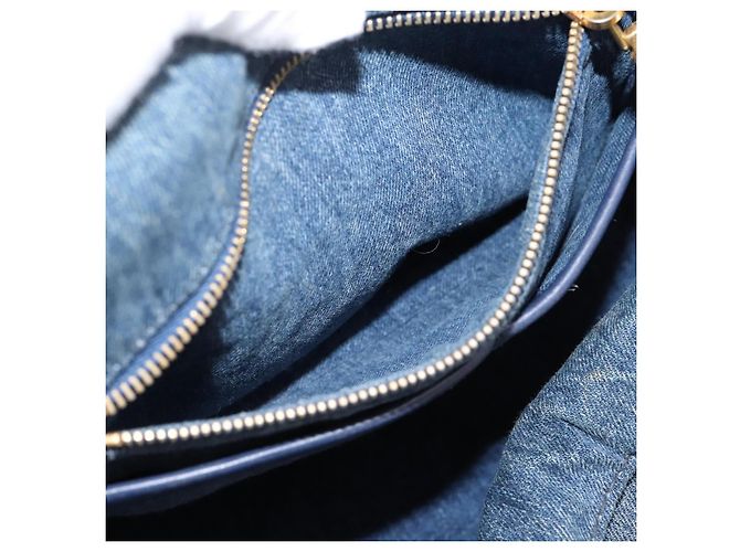 Bolsa de mão PRADA Canapa MM Denim Blue Gold Auth 201449 Azul Dourado - vista 12