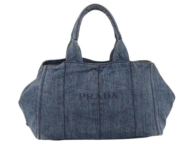 Bolsa de mão PRADA Canapa MM Denim Blue Gold Auth 201449 Azul Dourado - vista 13