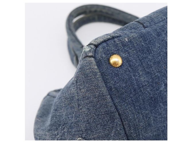Bolsa de mão PRADA Canapa MM Denim Blue Gold Auth 201449 Azul Dourado - vista 14