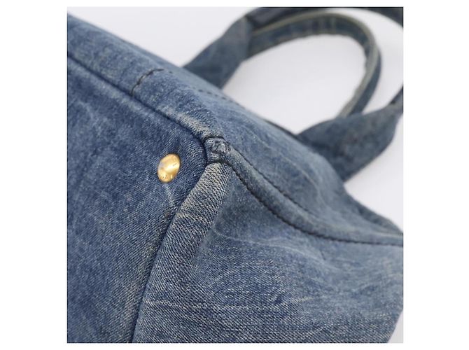 Bolsa de mão PRADA Canapa MM Denim Blue Gold Auth 201449 Azul Dourado - vista 15