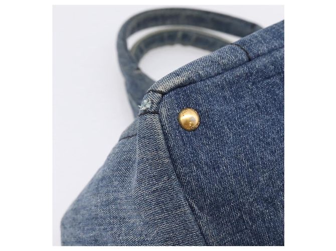 Bolsa de mão PRADA Canapa MM Denim Blue Gold Auth 201449 Azul Dourado - vista 16