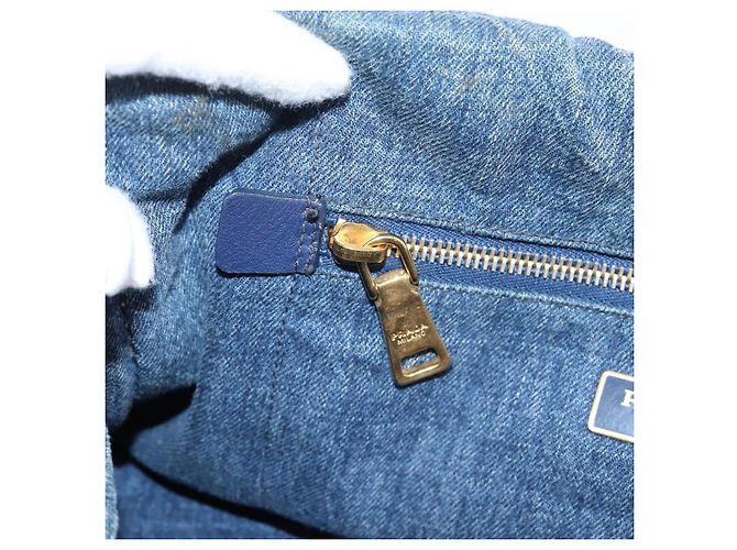 Bolsa de mão PRADA Canapa MM Denim Blue Gold Auth 201449 Azul Dourado - vista 19
