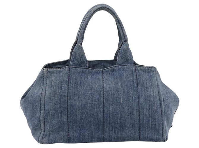 Bolsa de mão PRADA Canapa MM Denim Blue Gold Auth 201449 Azul Dourado - vista 2