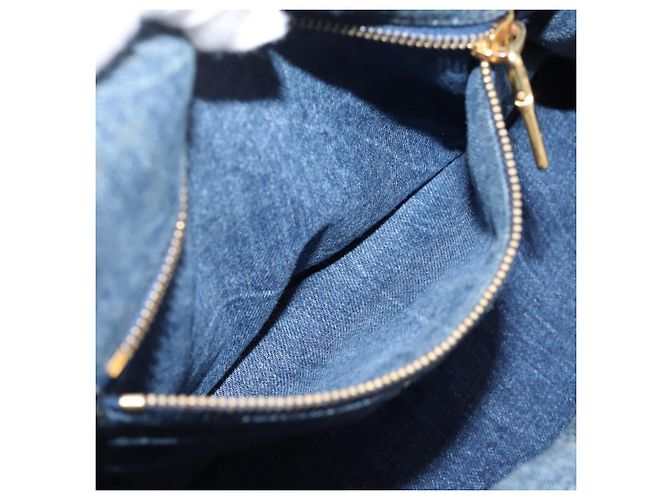 Bolsa de mão PRADA Canapa MM Denim Blue Gold Auth 201449 Azul Dourado - vista 20