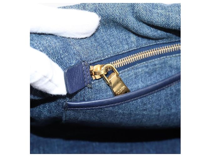 Bolsa de mão PRADA Canapa MM Denim Blue Gold Auth 201449 Azul Dourado - vista 21