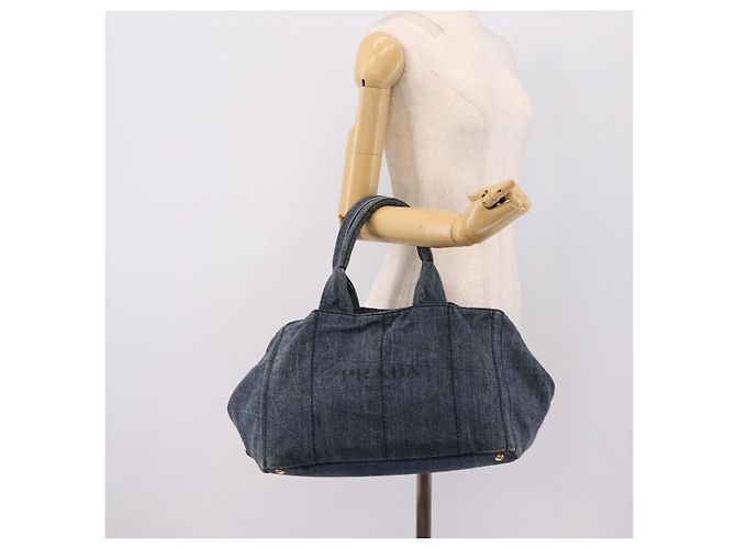Bolsa de mão PRADA Canapa MM Denim Blue Gold Auth 201449 Azul Dourado - vista 22