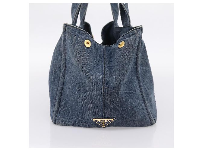 Bolsa de mão PRADA Canapa MM Denim Blue Gold Auth 201449 Azul Dourado - vista 3