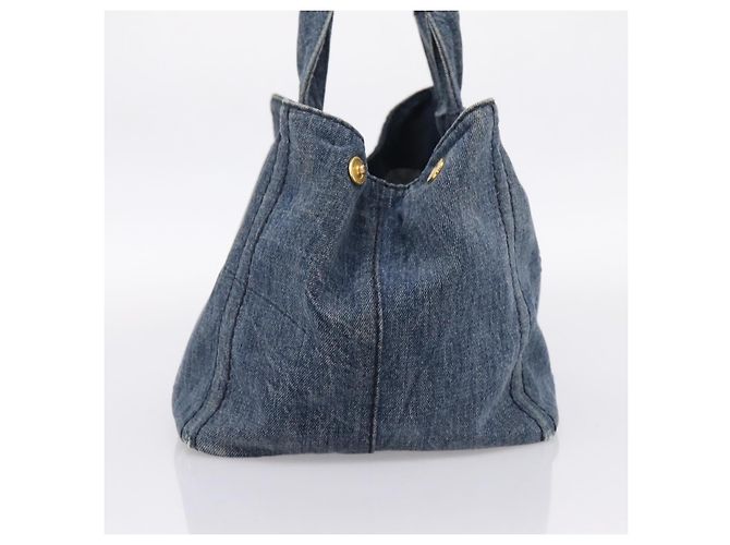 Bolsa de mão PRADA Canapa MM Denim Blue Gold Auth 201449 Azul Dourado - vista 4