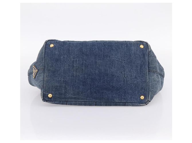Bolsa de mão PRADA Canapa MM Denim Blue Gold Auth 201449 Azul Dourado - vista 5