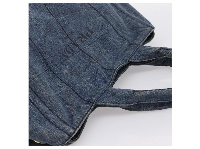 Bolsa de mão PRADA Canapa MM Denim Blue Gold Auth 201449 Azul Dourado - vista 6