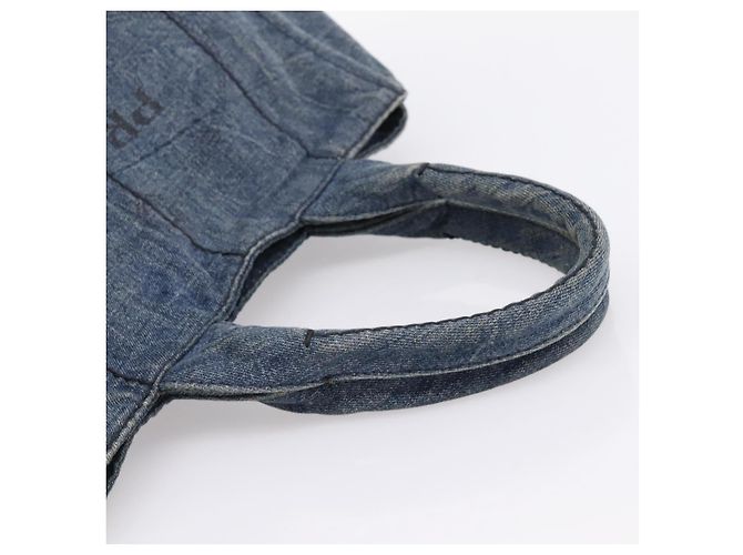Bolsa de mão PRADA Canapa MM Denim Blue Gold Auth 201449 Azul Dourado - vista 7
