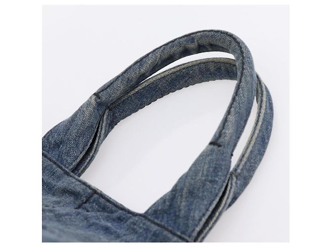 Bolsa de mão PRADA Canapa MM Denim Blue Gold Auth 201449 Azul Dourado - vista 8