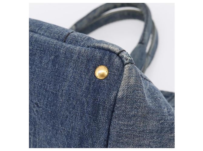 Bolsa de mão PRADA Canapa MM Denim Blue Gold Auth 201449 Azul Dourado - vista 9