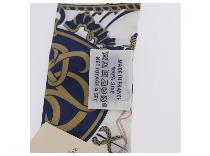 Hermès Lenço Twilly HERMES "EX-LIBRIS" Seda Azul Marinho Auth 204125M - vista 10