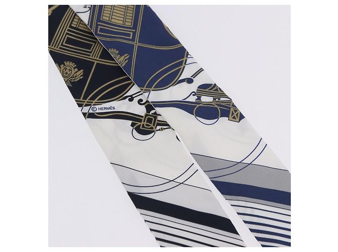 Hermès Lenço Twilly HERMES "EX-LIBRIS" Seda Azul Marinho Auth 204125M - vista 3