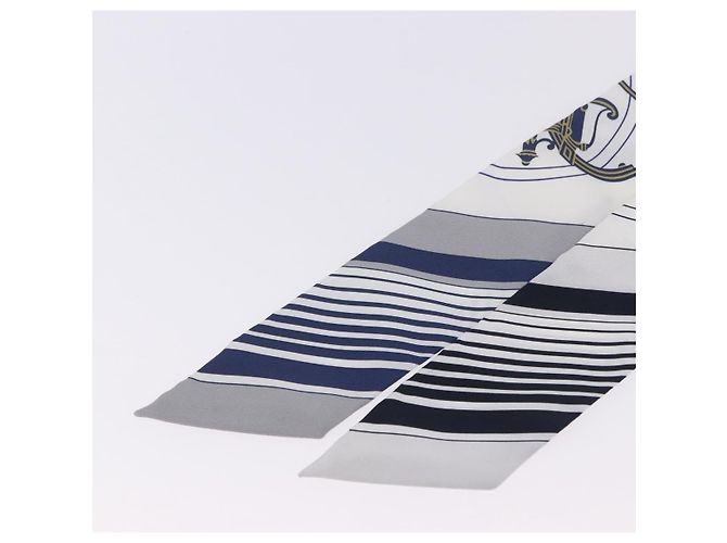 Hermès Lenço Twilly HERMES "EX-LIBRIS" Seda Azul Marinho Auth 204125M - vista 6