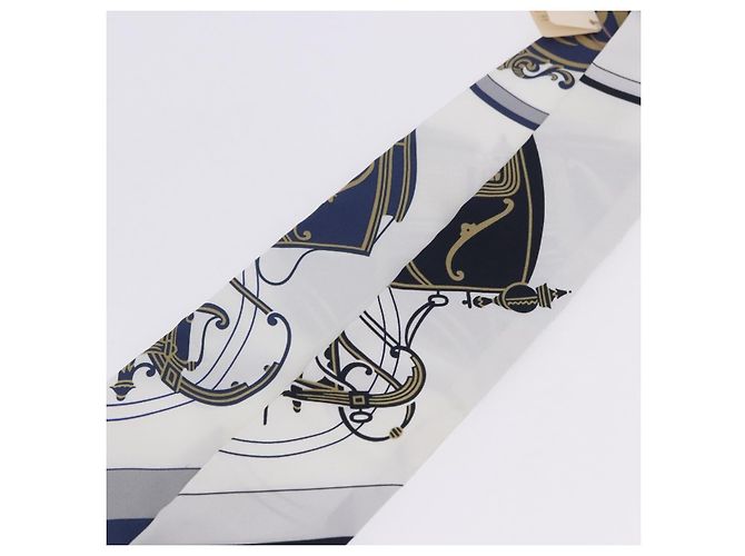 Hermès Lenço Twilly HERMES "EX-LIBRIS" Seda Azul Marinho Auth 204125M - vista 7