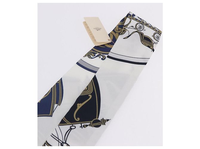 Hermès Lenço Twilly HERMES "EX-LIBRIS" Seda Azul Marinho Auth 204125M - vista 8