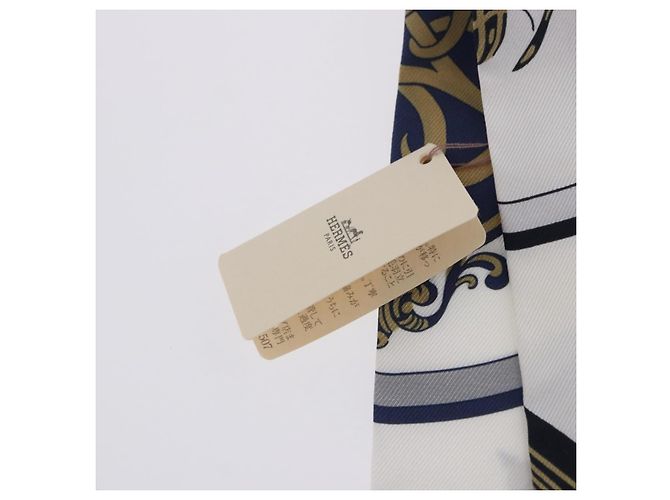 Hermès Lenço Twilly HERMES "EX-LIBRIS" Seda Azul Marinho Auth 204125M - vista 9