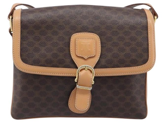 Céline Borsa a tracolla CELINE Macadam Canvas PVC Leather Brown Gold Auth 205135V Marrone D'oro - vista 13