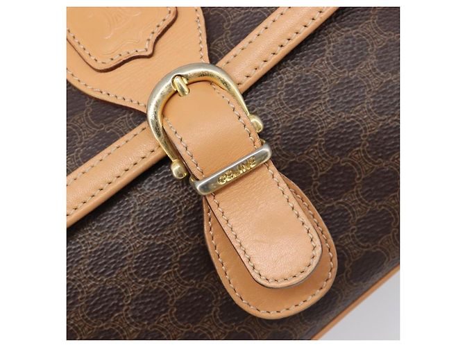 Céline Borsa a tracolla CELINE Macadam Canvas PVC Leather Brown Gold Auth 205135V Marrone D'oro - vista 19