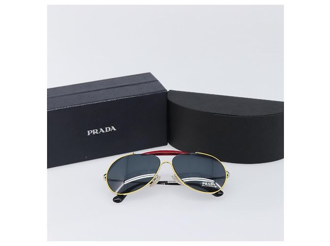 PRADA Sunglasses Metal Yellow Red Auth BA15496 - view 12