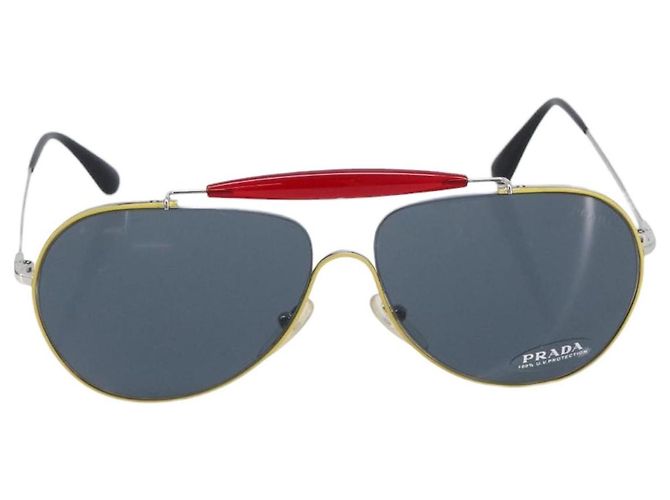 PRADA Sunglasses Metal Yellow Red Auth BA15496 - view 13