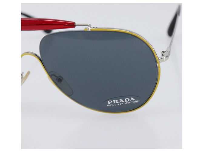 PRADA Sunglasses Metal Yellow Red Auth BA15496 - view 6
