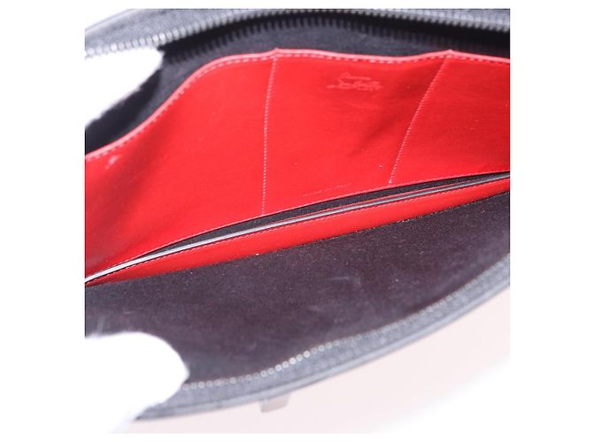 Borsa a pochette Christian Louboutin in pelle nera e argento Auth ka6300A Nero - vista 10