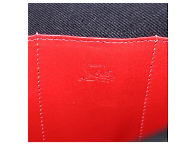 Borsa a pochette Christian Louboutin in pelle nera e argento Auth ka6300A Nero - vista 19