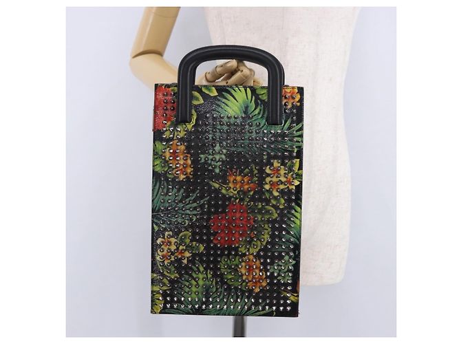 Borsa a pochette Christian Louboutin in pelle nera e argento Auth ka6300A Nero - vista 22