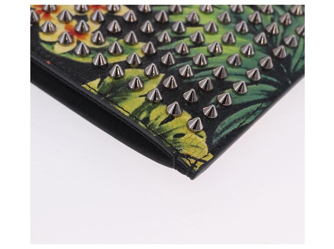 Borsa a pochette Christian Louboutin in pelle nera e argento Auth ka6300A Nero - vista 9