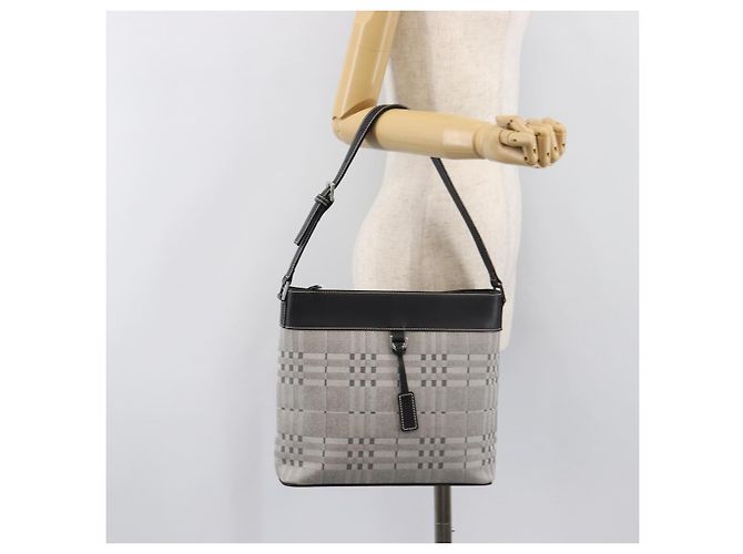 Borsa a tracolla BURBERRY Canvas Gray Silver Auth 203686A Marrone Argento - vista 25