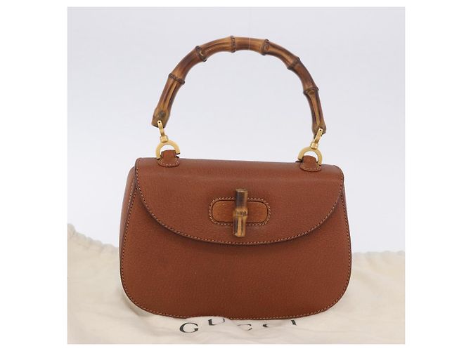 Borsa a mano GUCCI Bamboo in pelle marrone e oro 000 46 0188 Auth 204148V D'oro - vista 12