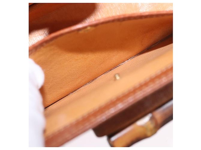 Borsa a mano GUCCI Bamboo in pelle marrone e oro 000 46 0188 Auth 204148V D'oro - vista 32