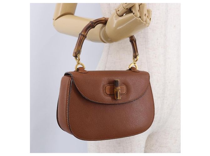 Borsa a mano GUCCI Bamboo in pelle marrone e oro 000 46 0188 Auth 204148V D'oro - vista 33