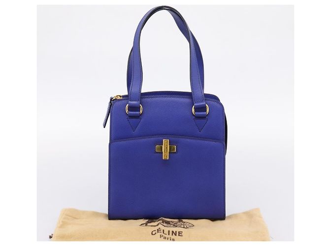 Céline Borsa a mano CELINE in pelle blu e oro Auth 204415A D'oro - vista 12