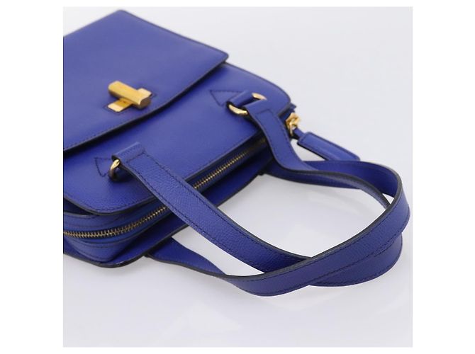 Céline Borsa a mano CELINE in pelle blu e oro Auth 204415A D'oro - vista 7