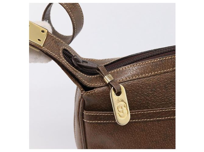 Borsa a tracolla GUCCI Web Sherry Line in pelle marrone scuro e oro autentica 204421 D'oro - vista 10