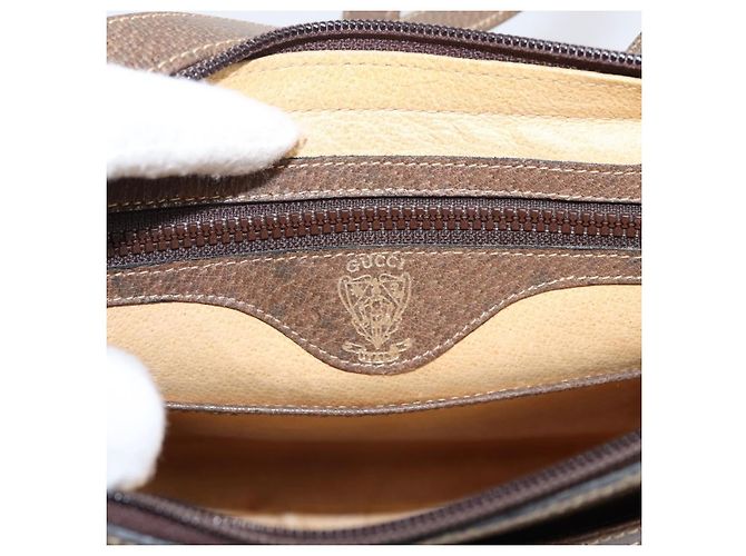 Borsa a tracolla GUCCI Web Sherry Line in pelle marrone scuro e oro autentica 204421 D'oro - vista 11