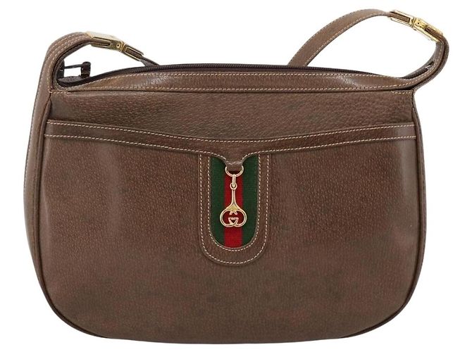 Borsa a tracolla GUCCI Web Sherry Line in pelle marrone scuro e oro autentica 204421 D'oro - vista 13