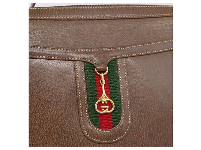 Borsa a tracolla GUCCI Web Sherry Line in pelle marrone scuro e oro autentica 204421 D'oro - vista 17