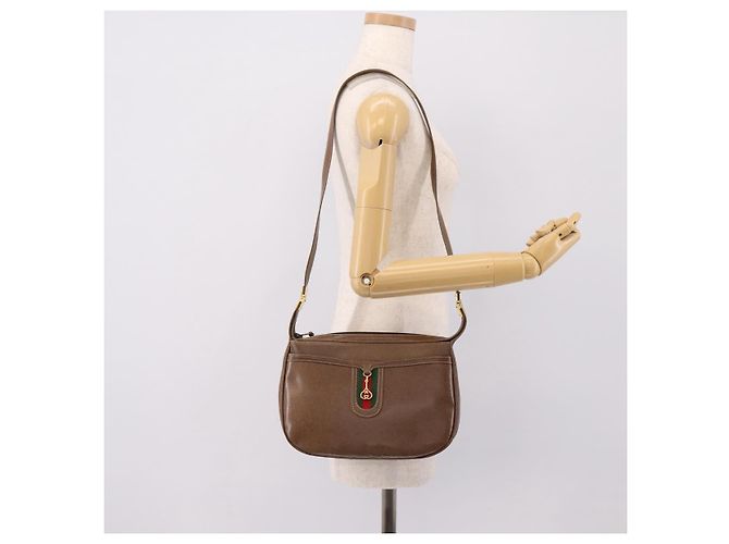 Borsa a tracolla GUCCI Web Sherry Line in pelle marrone scuro e oro autentica 204421 D'oro - vista 23