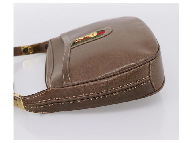 Borsa a tracolla GUCCI Web Sherry Line in pelle marrone scuro e oro autentica 204421 D'oro - vista 3