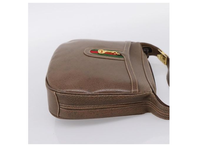 Borsa a tracolla GUCCI Web Sherry Line in pelle marrone scuro e oro autentica 204421 D'oro - vista 4
