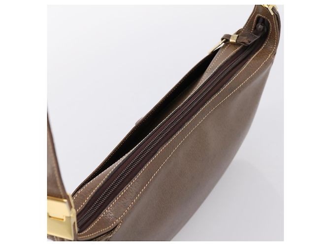 Borsa a tracolla GUCCI Web Sherry Line in pelle marrone scuro e oro autentica 204421 D'oro - vista 6