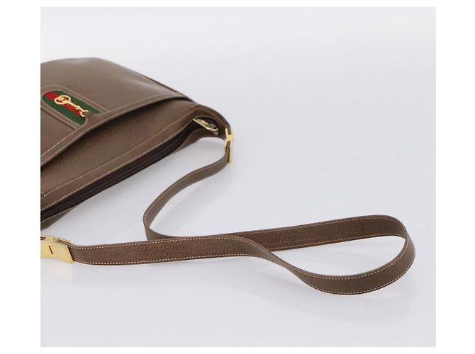 Borsa a tracolla GUCCI Web Sherry Line in pelle marrone scuro e oro autentica 204421 D'oro - vista 7