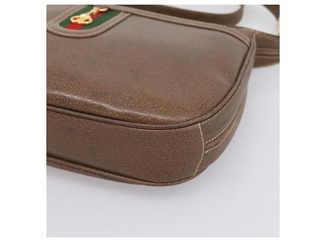 Borsa a tracolla GUCCI Web Sherry Line in pelle marrone scuro e oro autentica 204421 D'oro - vista 9