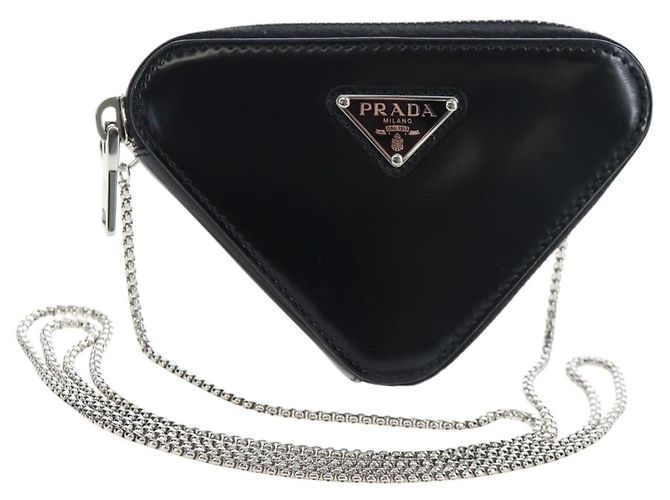PRADA Schultertasche mit Kette aus Leder Schwarz Silber Auth 200384V - Ansicht 13