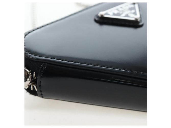 PRADA Schultertasche mit Kette aus Leder Schwarz Silber Auth 200384V - Ansicht 15